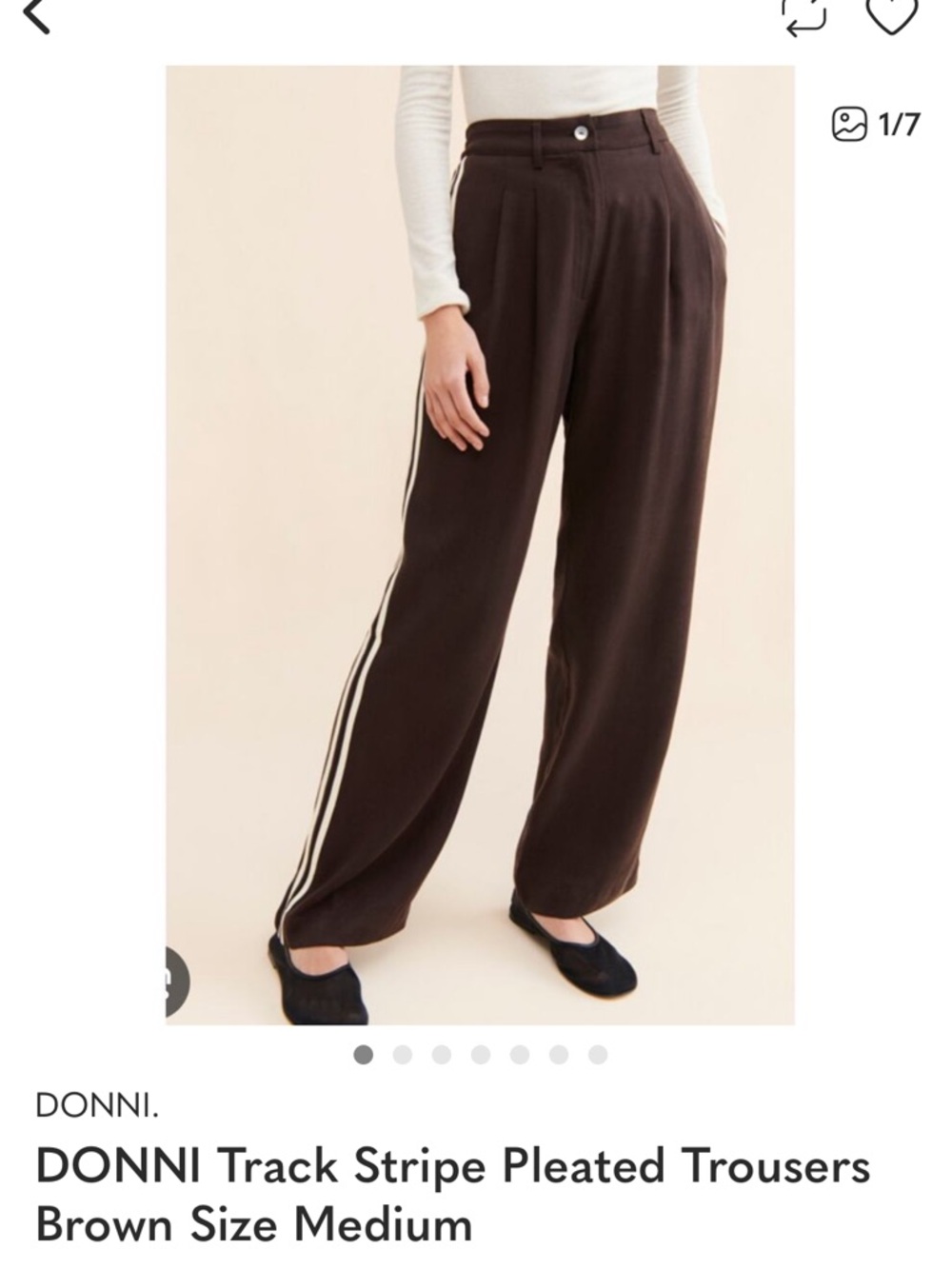 DONNI. Brown racer stripe Trouser size M with White Double Side Stripes